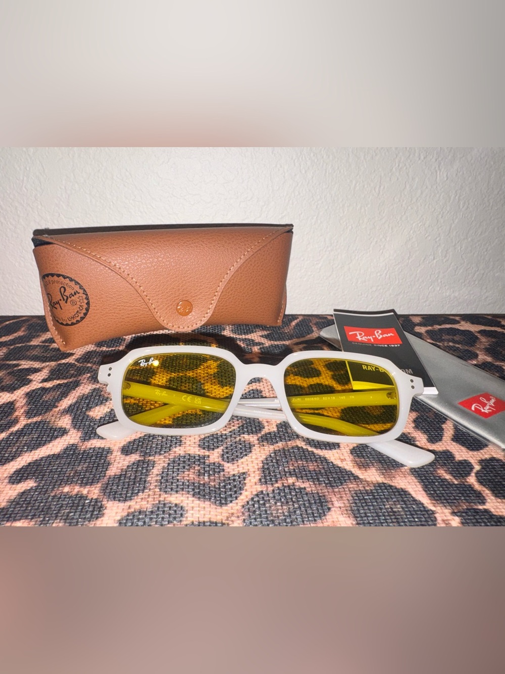 Ray-Ban White Frames with Yellow Lenses Sunglasses